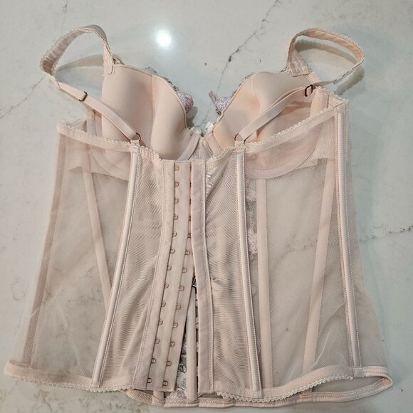 Victorias Secret Floral Embroidery Mesh Bustier Corset Size Medium Pink - Picture 6 of 11